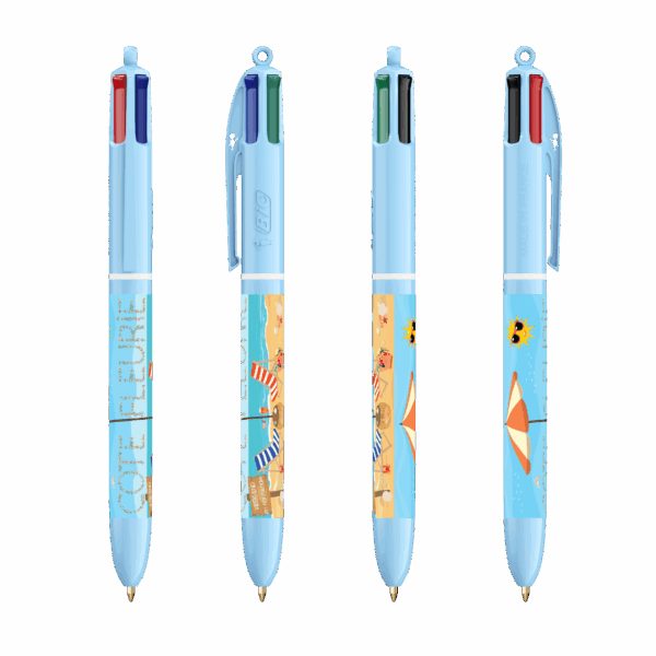 Stylo BIC 4 couleurs - bleu pastel - "Côte Fleurie" - NOUVEAUTE SEPTEMBRE 2025