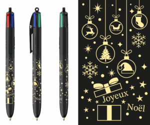 Stylo BIC 4 couleurs - Noël cadeau - Black and Gold Edition (Metallic Foil)