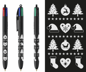 Stylo BIC 4 couleurs - Noël bonnet - Black and Silver Edition (Metallic Foil)