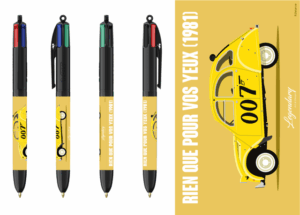 Stylo BIC 4 couleurs - 2CV jaune "007" - Rien que pour vos yeux